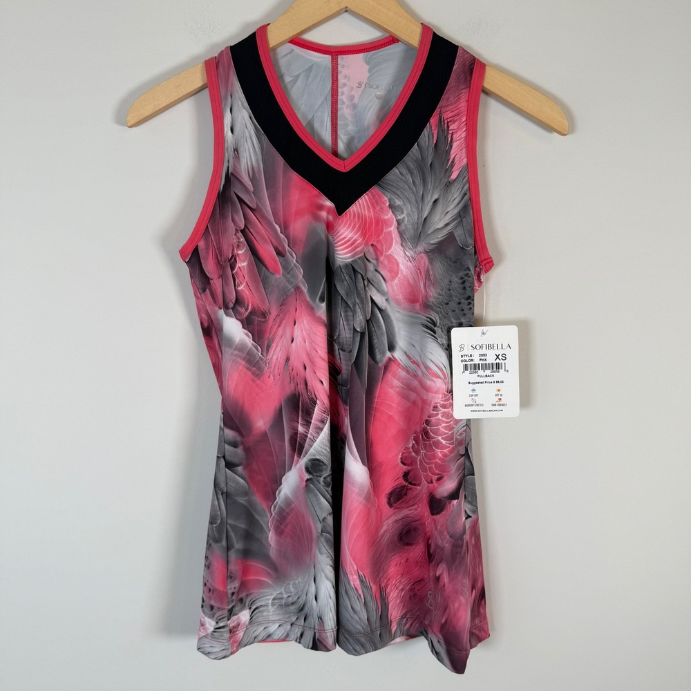 NEW Sofibella Phoenix Tennis Sleeveless Tank‎ Top XS Feather Print V-Neck NWT